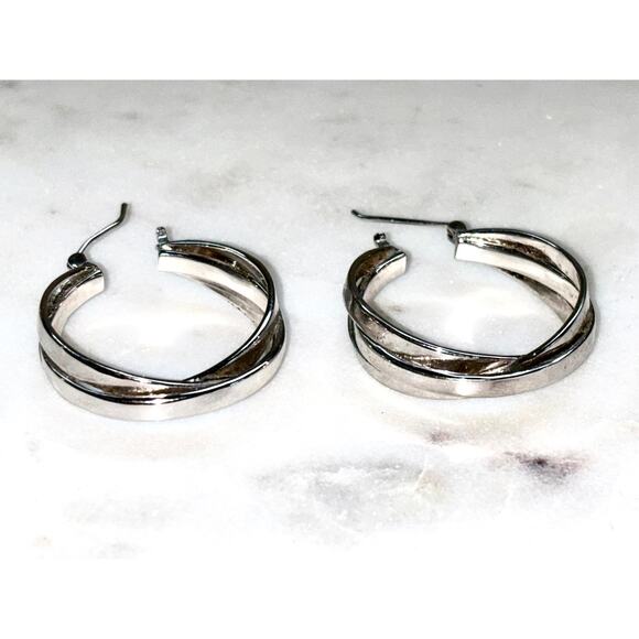 Silver Tone Braided Hoop Pierced Earrings - Elegant Design - Picture 2 of 7